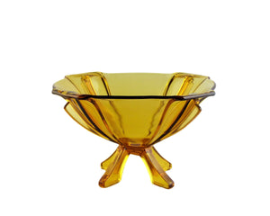 Art Deco Amber Glass Bowl, Stolzle Clear Amber Glass Serving Bowl, Very Decorative