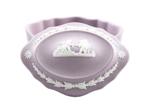 Lilac Jasperware Wedgwood Box, Oval Shaped Trinket Box