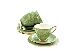 Royal Albert Tea Set, Green 'Gossamer' Pattern, English Bone China