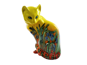 Anita Harris Sitting Cat, Hand Painted Art Pottery, Bluebell Design