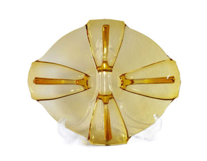 Stolzle Art Deco Amber Glass Serving Platter/Shallow Bowl, Pretty Colour