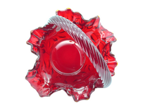 Ruby Amberina Glass Basket, Vintage Fenton, Original Label