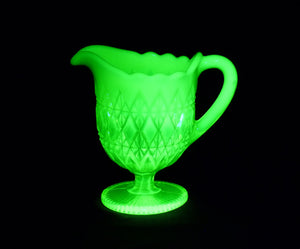 Uranium Glass Creamer, Davidsons Primrose Pearline Glass, Glows Beautifully