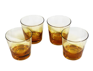 Amber Glass Drinking Glasses, Vintage Short Tumblers