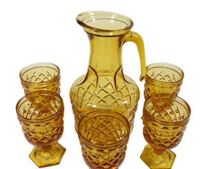 Amber Glass Water/Cordial Set, Mid-Century