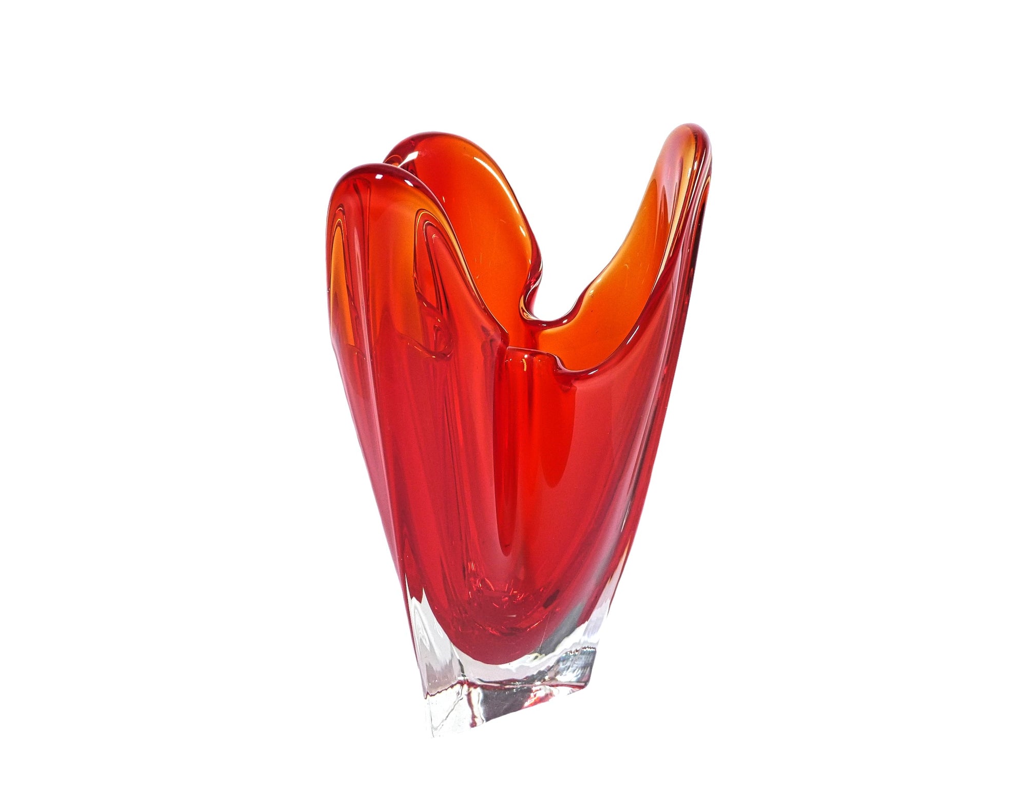 Red Iwatsu Glass Centrepiece, Hineri Range, Japanese Art Glass