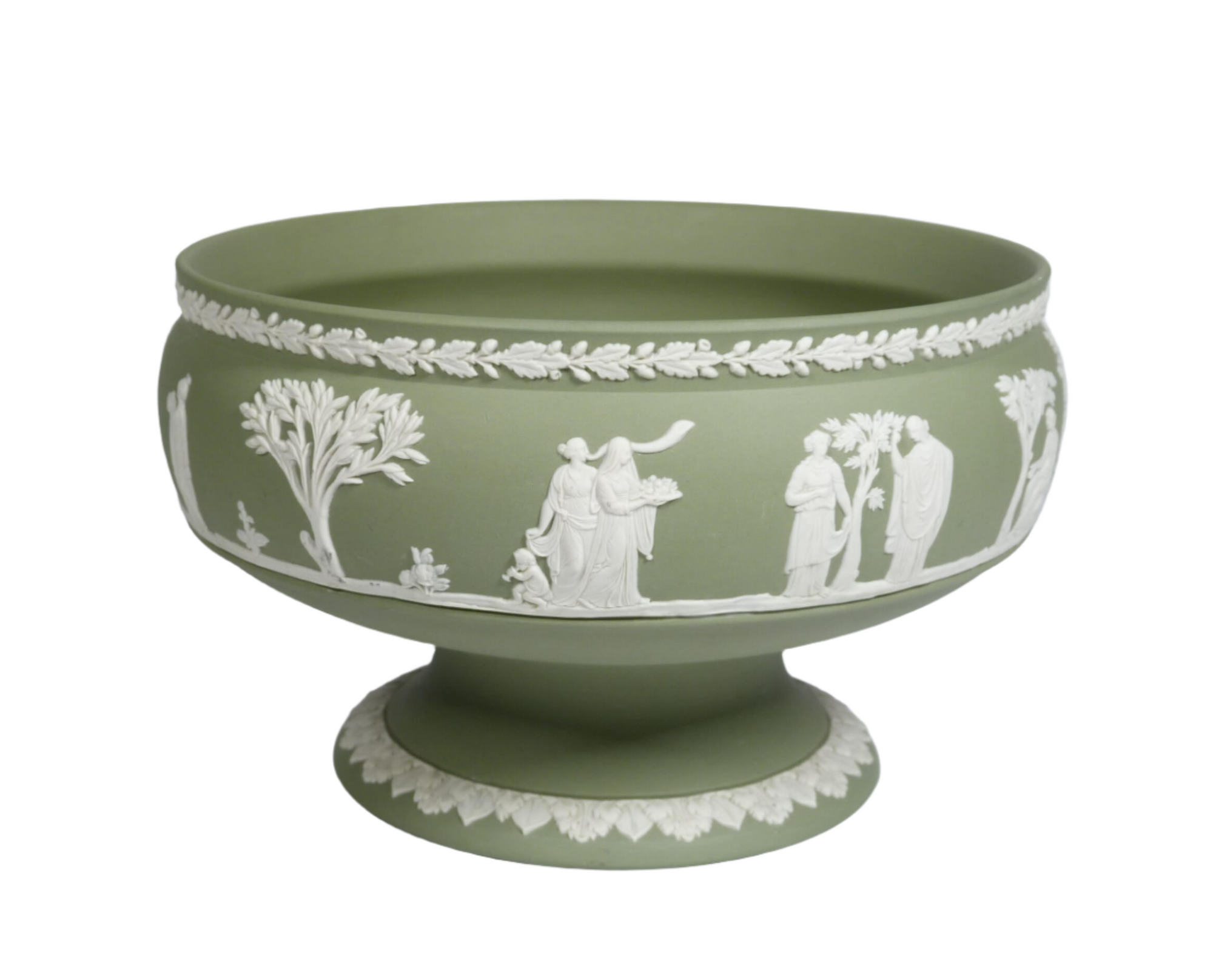 Wedgwood Jasperware Green Pedestal Bowl, Table Centrepiece