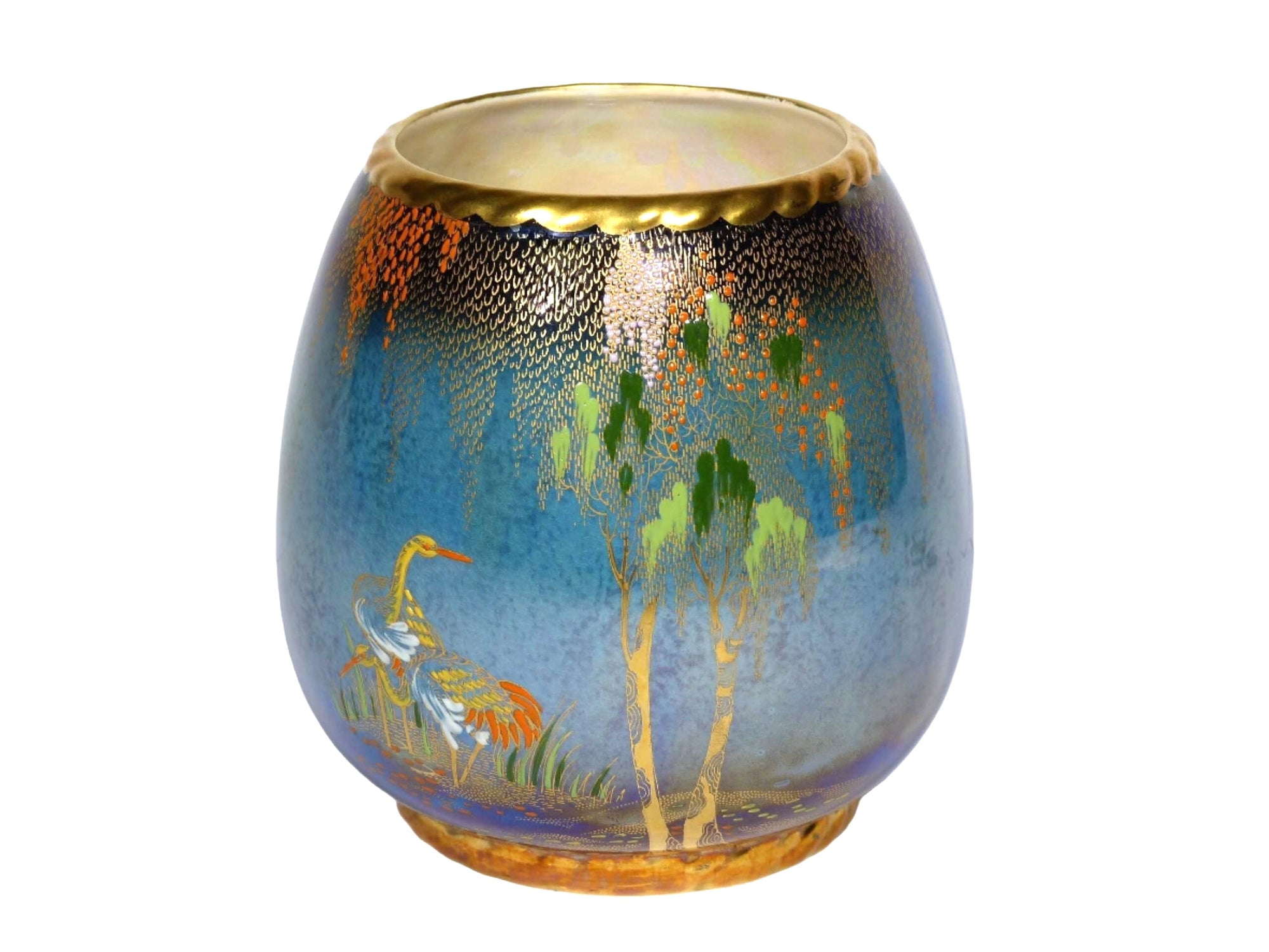 Carlton Ware Crane Oval Vase, Bleu Royale, Hand Painted