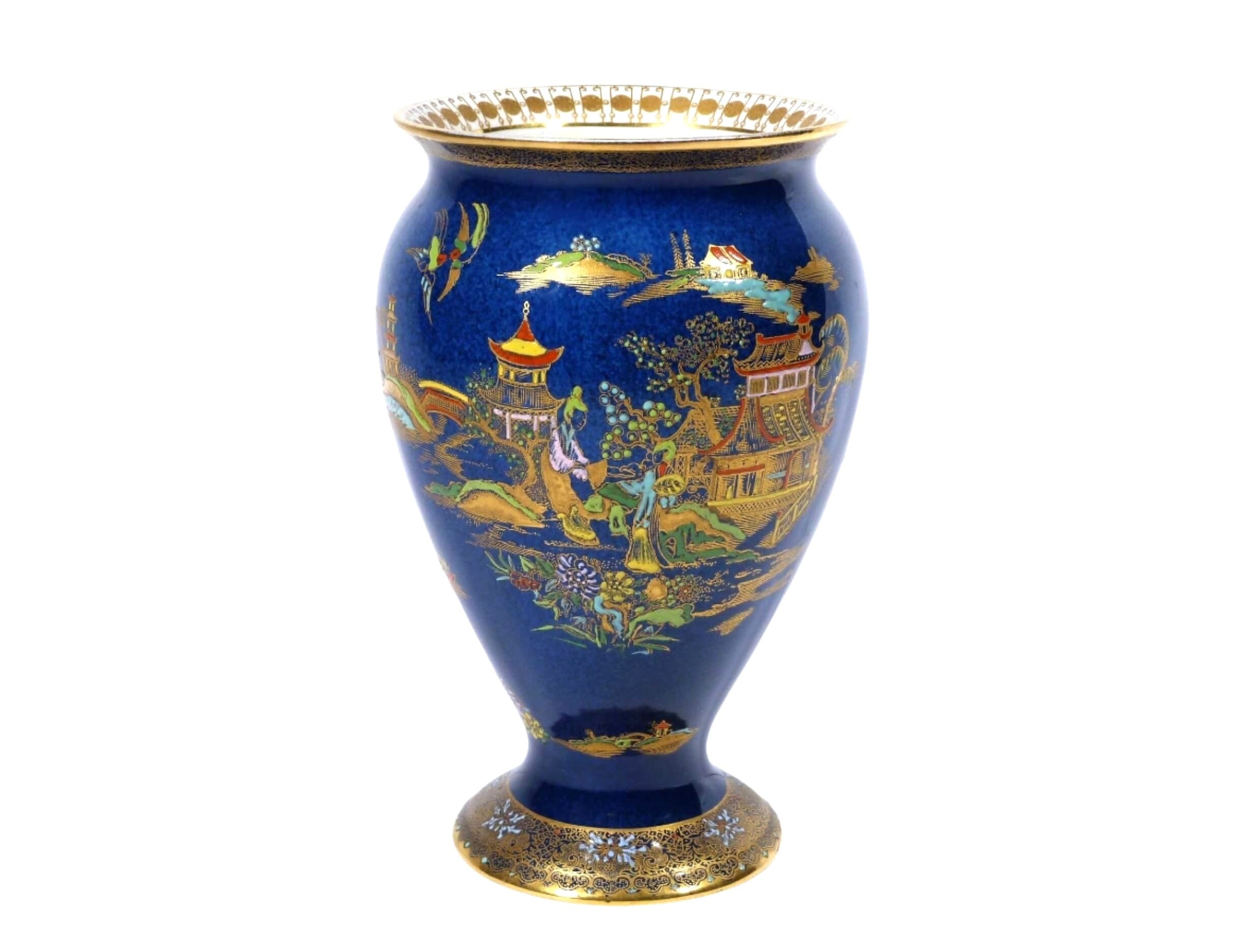 Carlton Ware Bleu Royale Vase, Mikado Pattern, 1920's