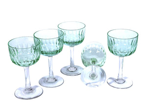 Victorian Glasses with Uranium Glass Bowls, Set of 5, Glow Beautifully