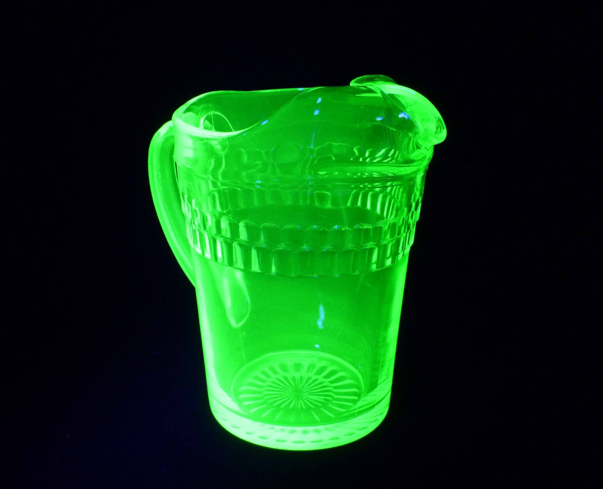 Uranium Glass Jug, Art Deco Pitcher, 1930's, Glows Beautifully