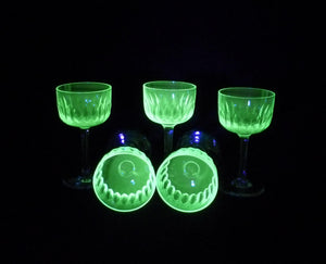 Victorian Glasses with Uranium Glass Bowls, Set of 5, Glow Beautifully