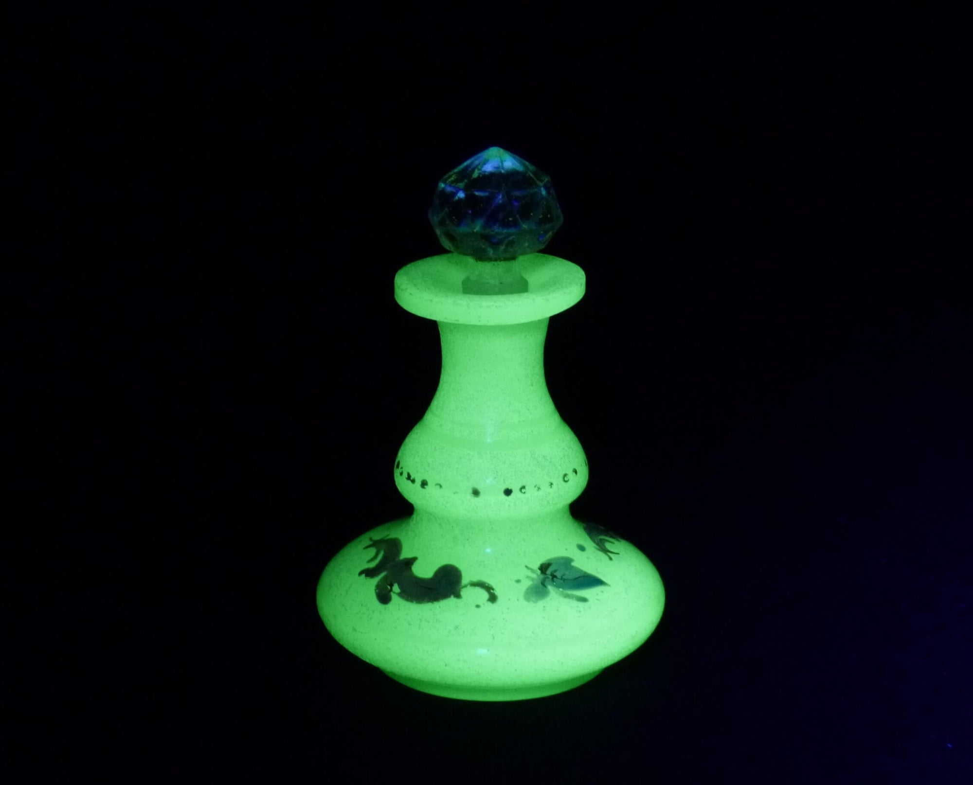 Uranium Opaline Glass Perfume Bottle, 19th C, Glows Magnificently