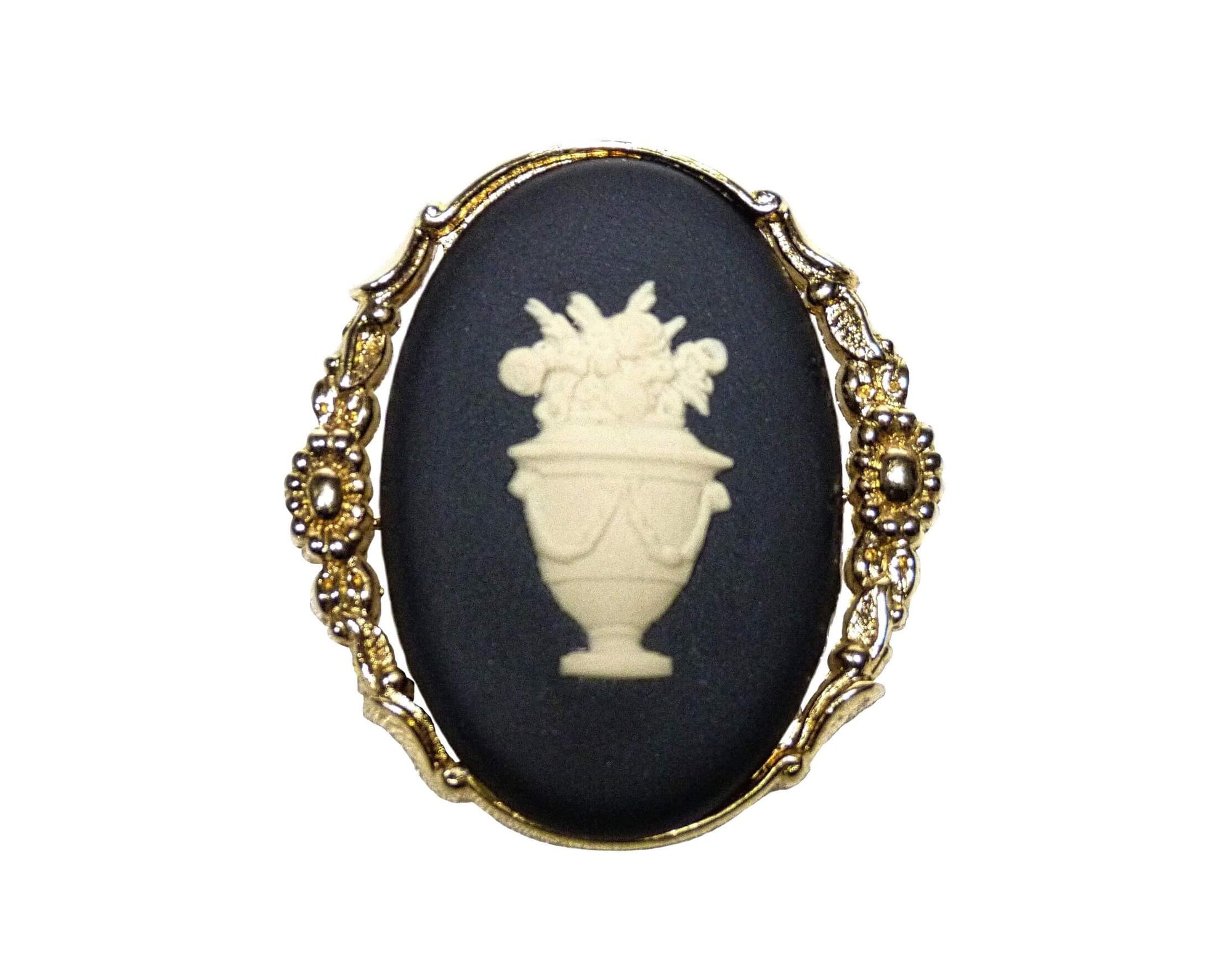 Black Jasperware Brooch, Vintage Wedgwood