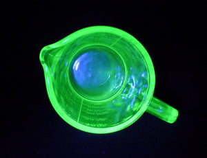 Large Uranium Glass Measuring Jug, 2 Pint, Glows Superbly