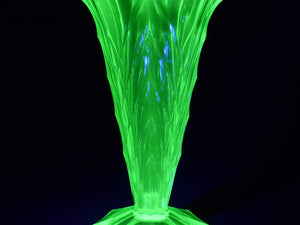 Uranium Glass, Elegant Fluted Vase, Glows Brightly