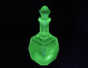 Vintage Uranium Glass Decanter, Glows Beautifully