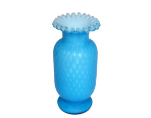 Victorian Blue Satin Glass Vase, Gorgeous Colour