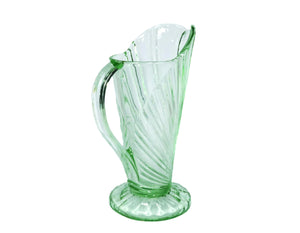 Green Glass "Sunburst" Jug, Stunning Art Deco Bagley Pitcher