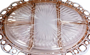 Divided Pink Glass Serving Plate, Old Colony "Lace Edge", 1930's