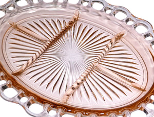 Divided Pink Glass Serving Plate, Old Colony "Lace Edge", 1930's