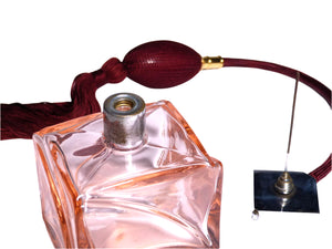 Art Deco Pink Glass Perfume Bottle with Decorative Atomizer, 1930's