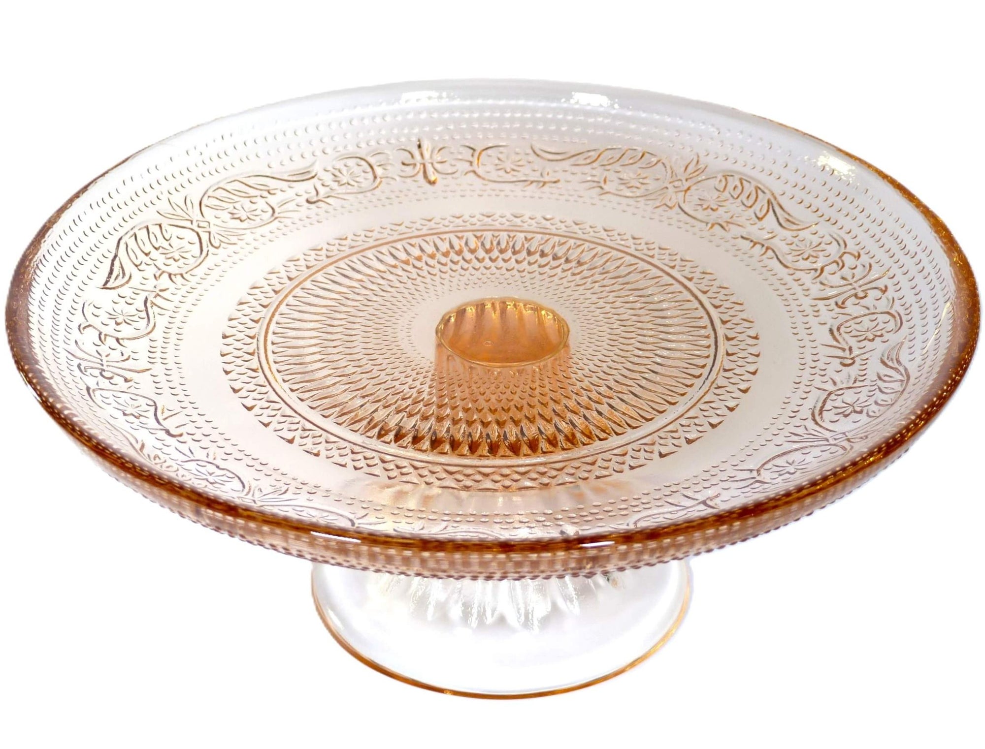 Pink Glass Pedestal Cake Plate, Pressed Glass Cake Stand