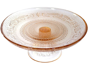 Pink Glass Pedestal Cake Plate, Pressed Glass Cake Stand