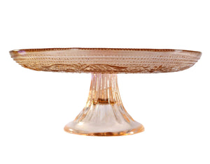 Pink Glass Pedestal Cake Plate, Pressed Glass Cake Stand