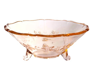 Delicate Vintage Pink Glass Bowl, Pretty Leaf Design