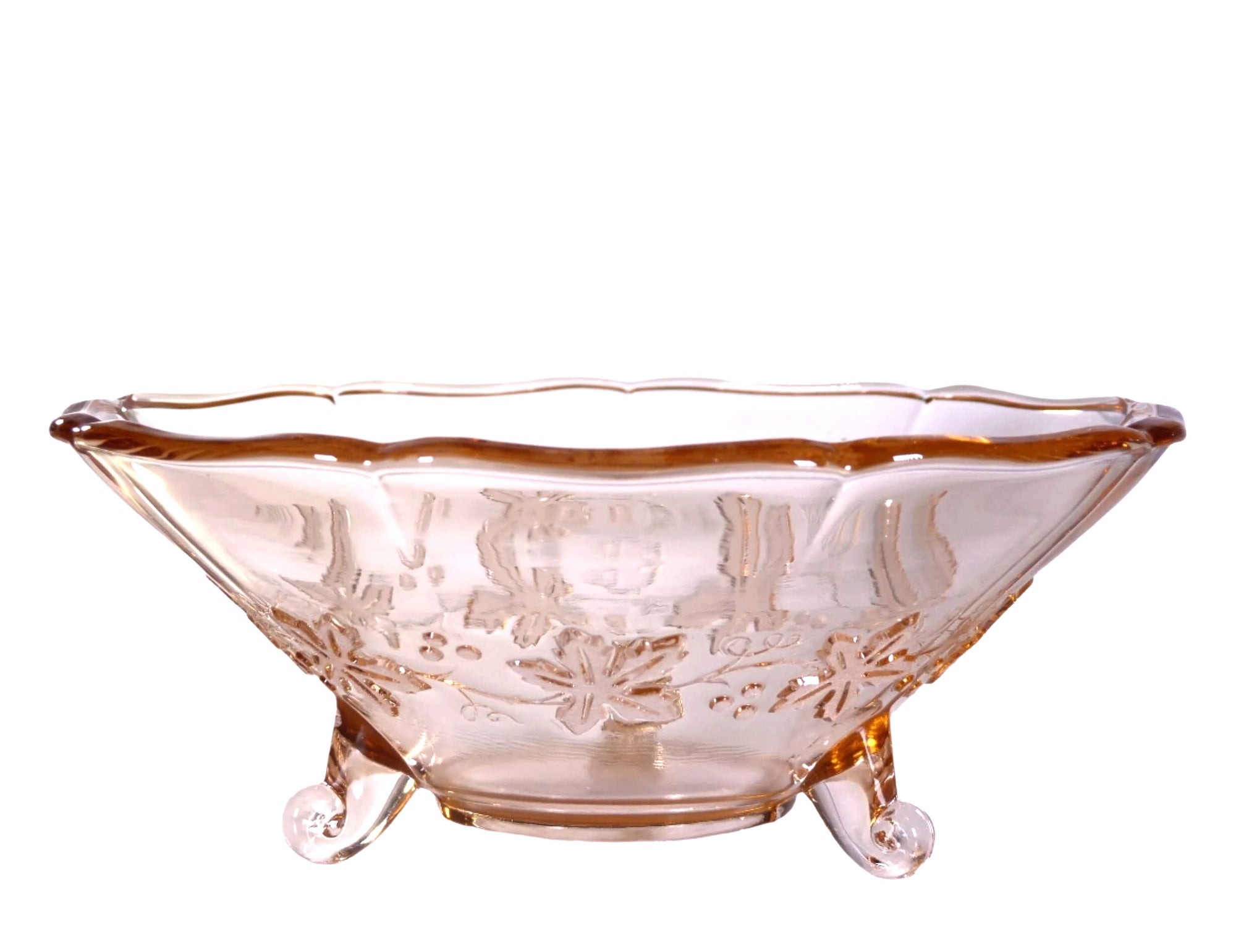 Delicate Vintage Pink Glass Bowl, Pretty Leaf Design