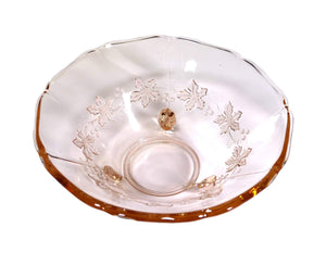 Delicate Vintage Pink Glass Bowl, Pretty Leaf Design