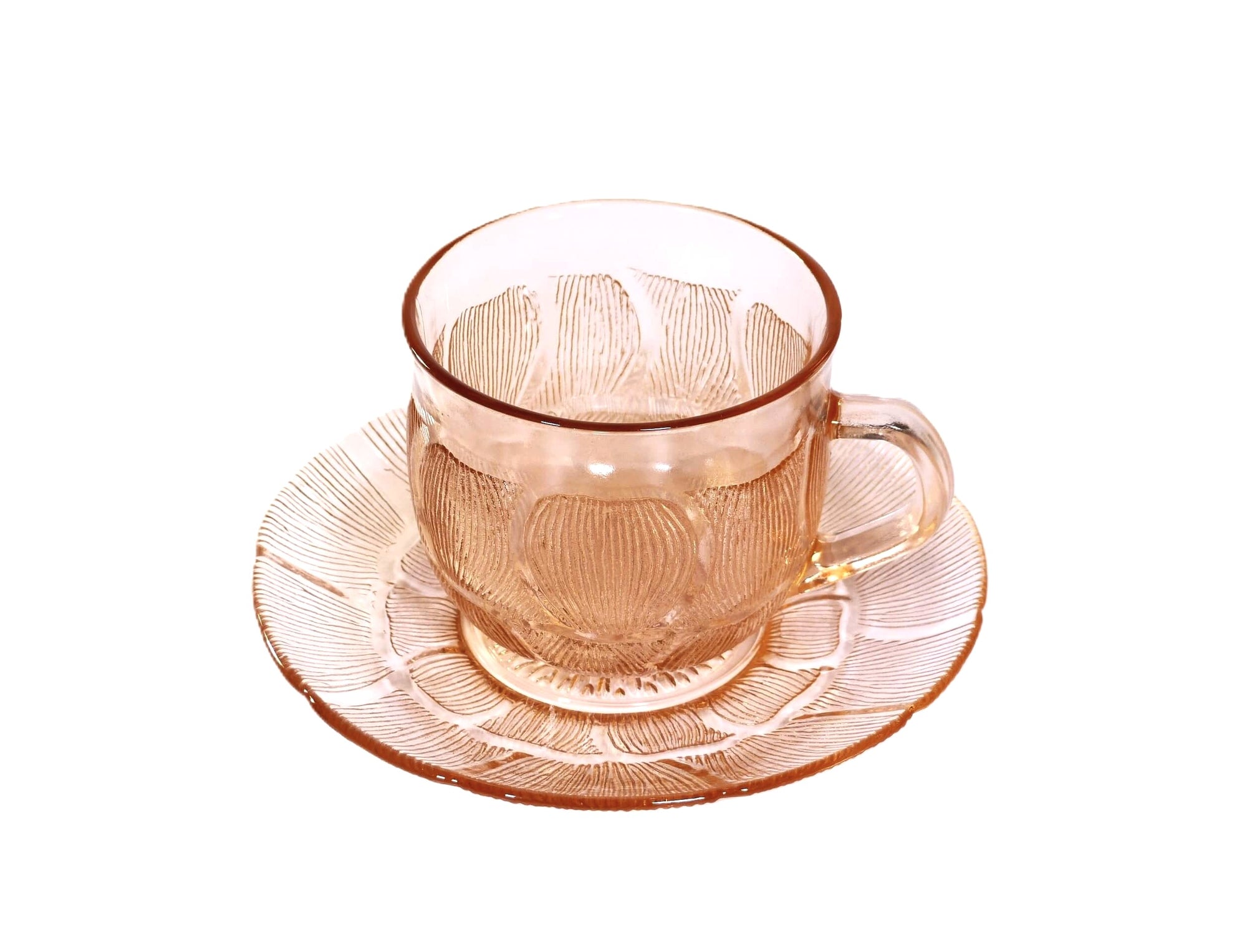 Pink Glass Cup and Saucer, Pretty Vintage Duo