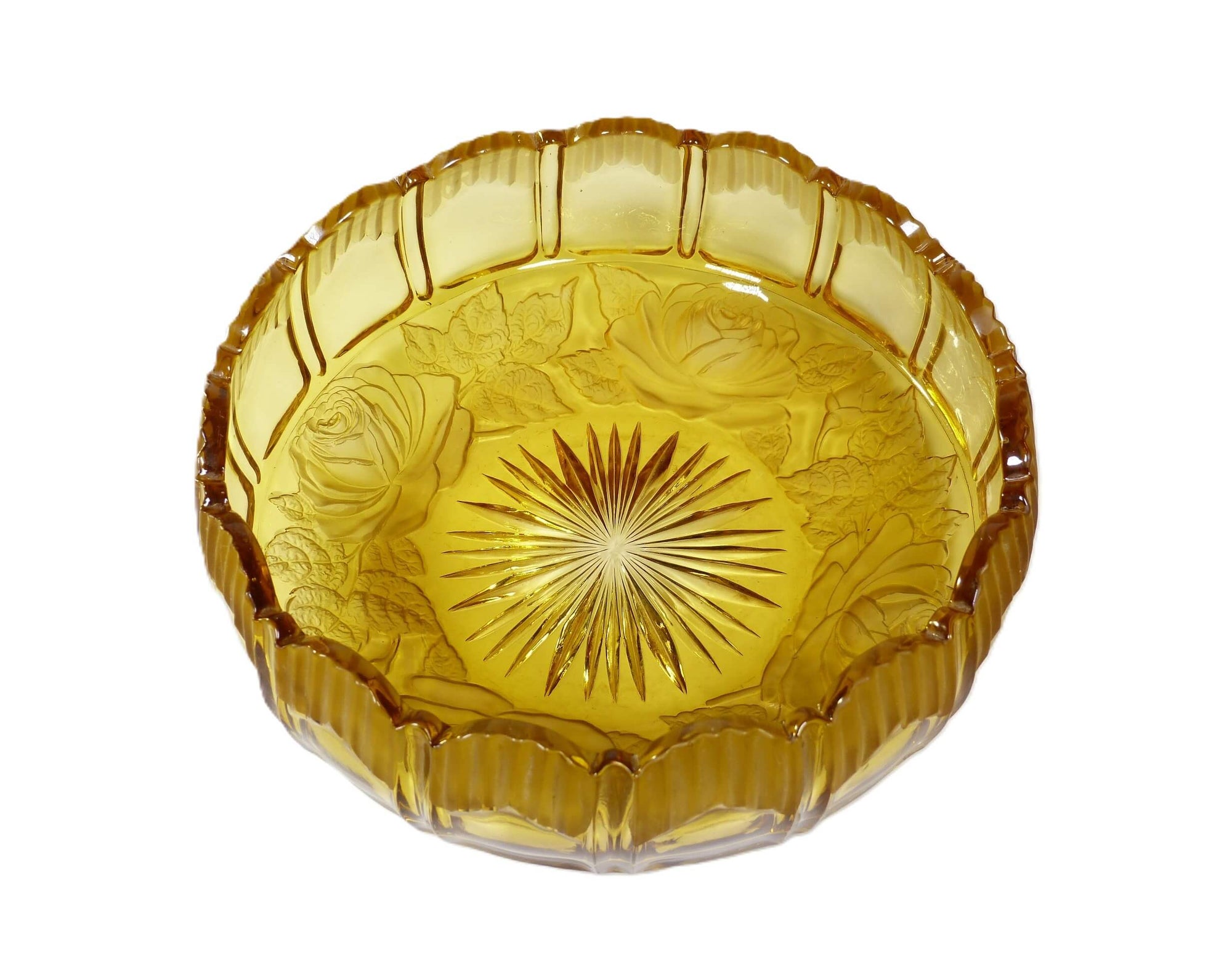 Vintage Amber Glass Bowl, Clear and Frosted Glass Serving Bowl