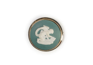 Teal Jasperware Brooch, Vintage Wedgwood, Cupid Cameo