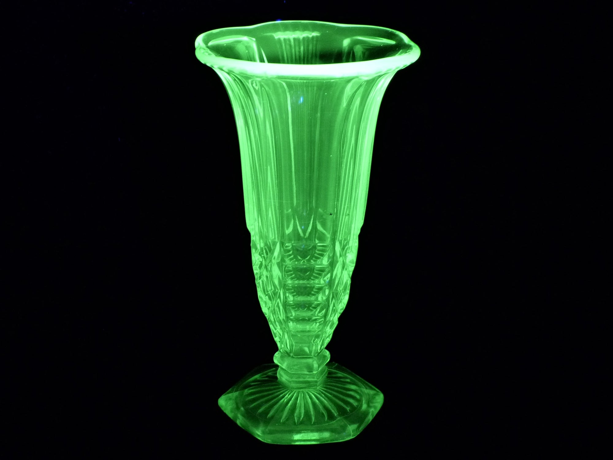 Green Uranium Glass Vase, Elegant Slim Shape, Beautiful Flower Vase