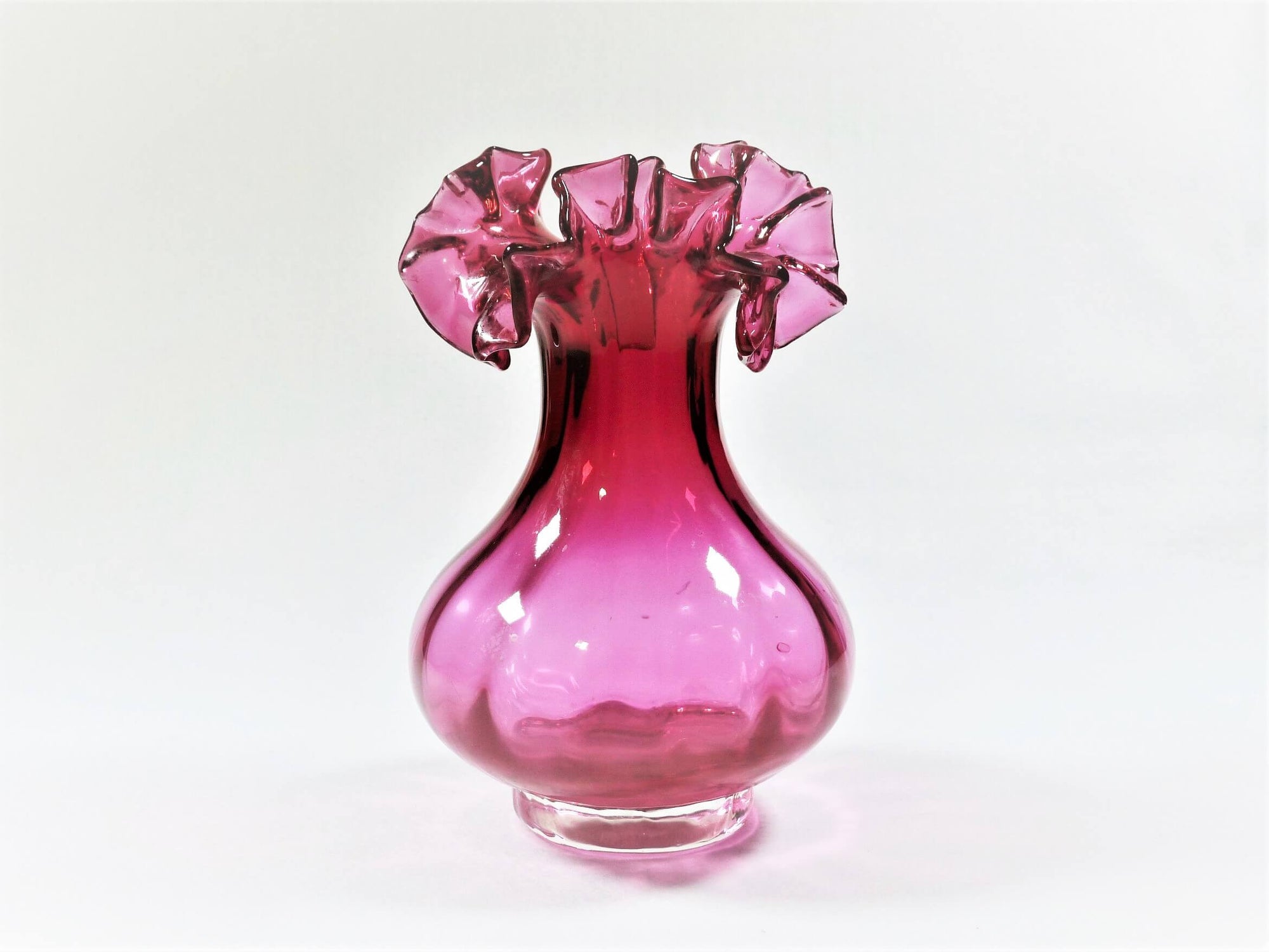 Cranberry Glass Vase, Vintage Frilled Neck Vase, Superb Colour