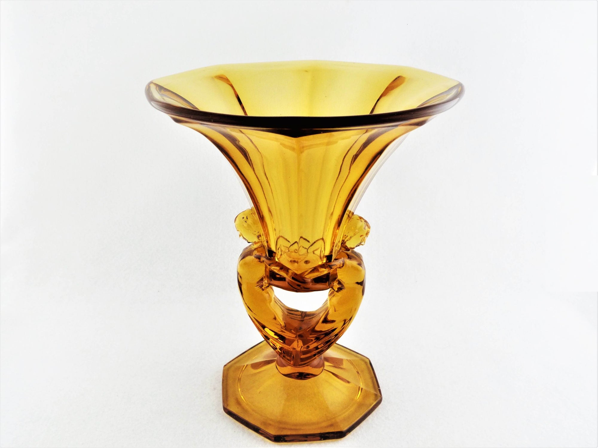 Magnificent Libochovice Amber Glass Vase, Czech Art Deco Figural Glass Vase