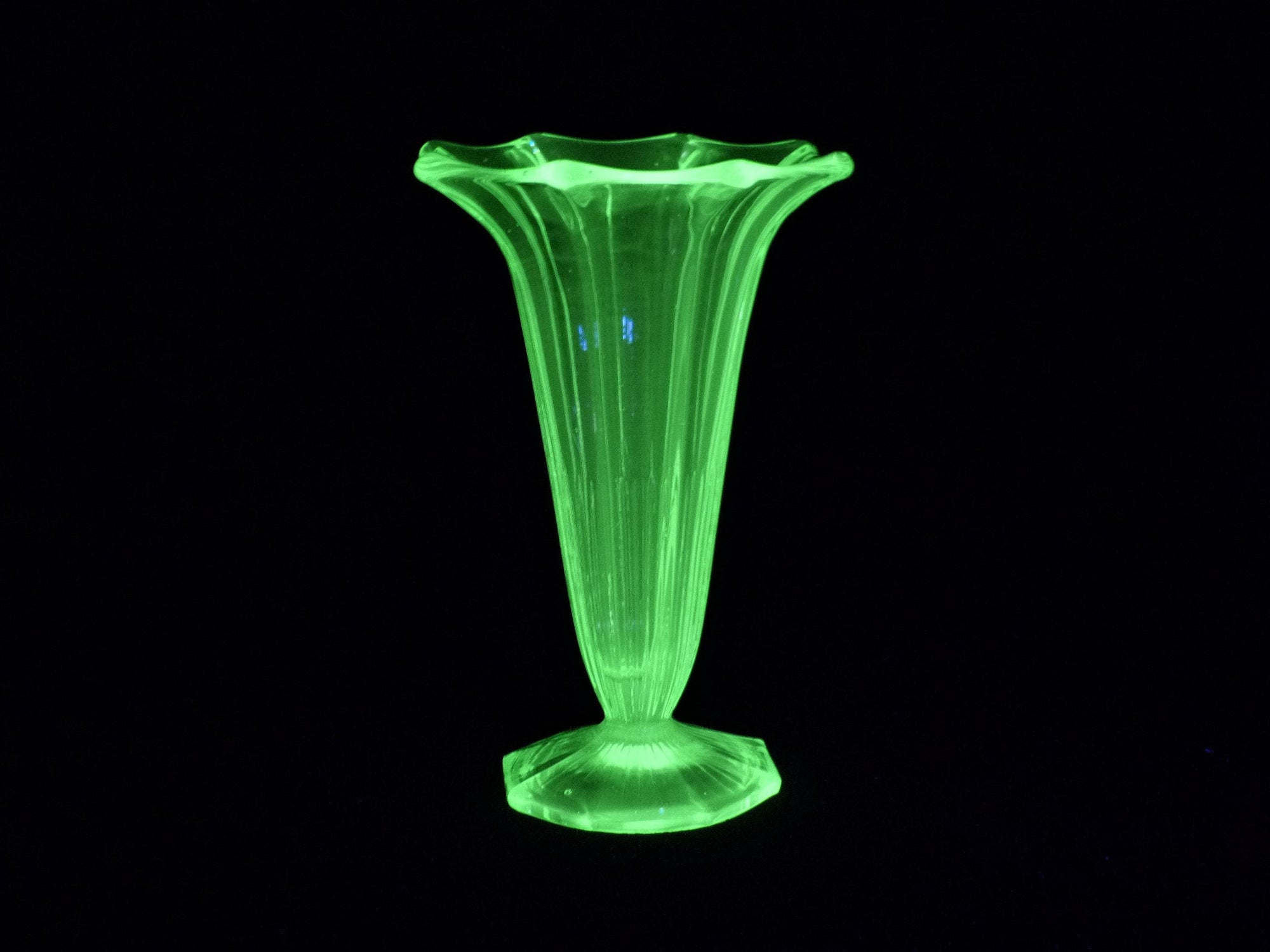 Uranium Green Glass Vase, Elegant Slim Shape, Beautiful Flower Vase